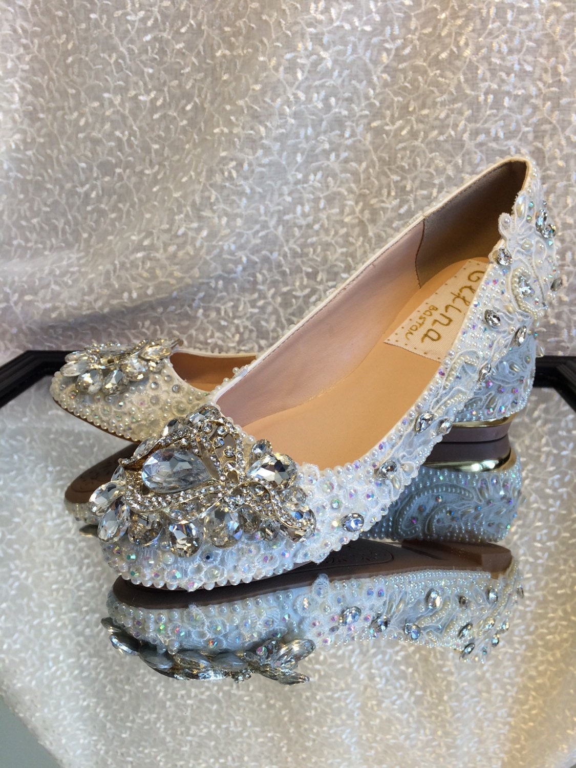 Wedding Shoes Bridal Flats Beaded Rhinestones Hand Embellished