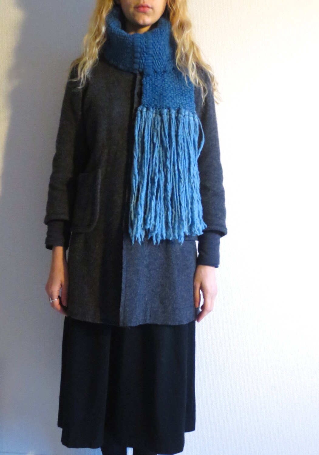 Hand Woven Natural Organic Indigo Chunky Wool Scarf