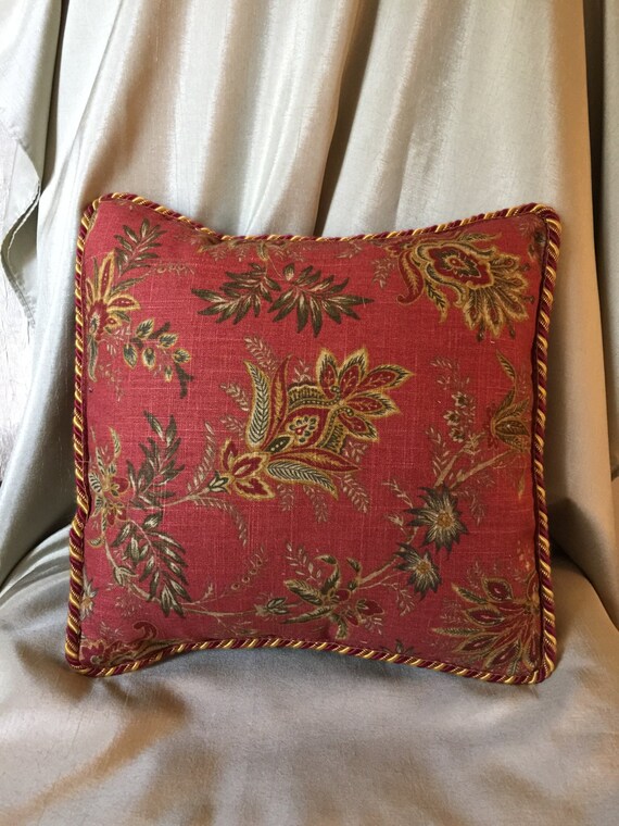 Burgundy Floral Linen Pillow with Decorative by ElinorsOriginals