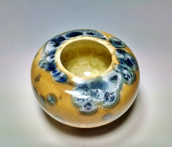 Crystalline Glaze Pottery Vase Bowl Ocean Blue Caramel Ice