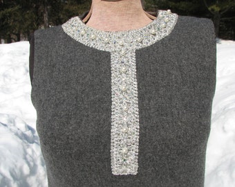 Nelly de Grab Dress - Vintage Wool Dress - 1950s Sleevless Dress - Brocade Dress