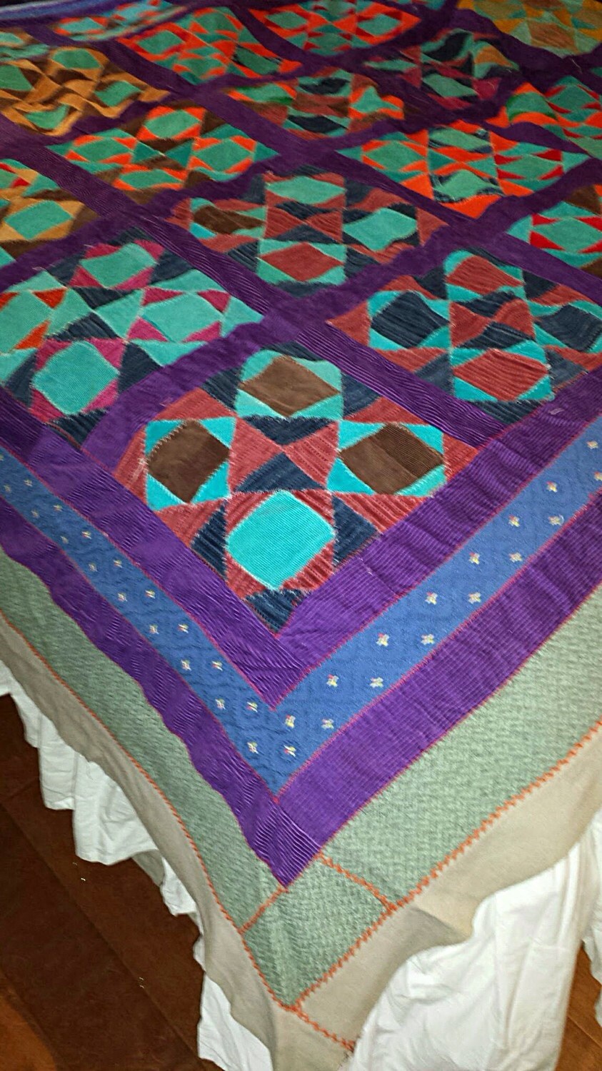 Large Vintage Wool and Corduroy Handmade Quilt by LEMmONyADEstAND