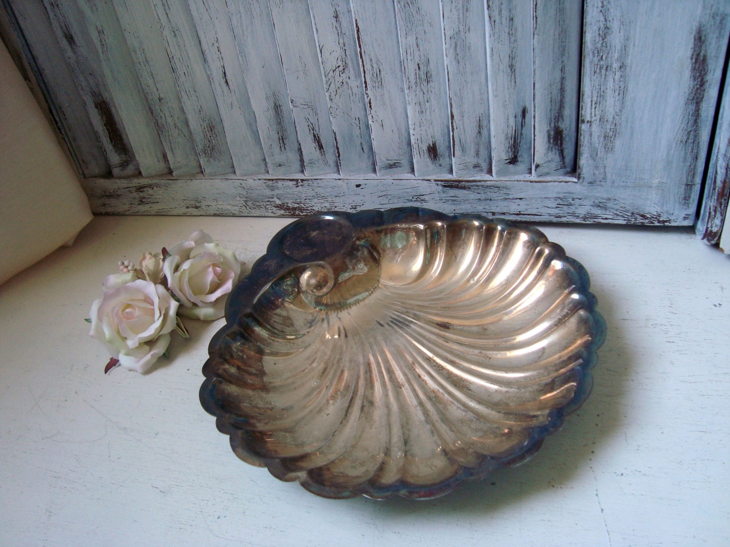 Vintage Silver Clam Shell Tray, Silver Plate Decorative Serving Tray