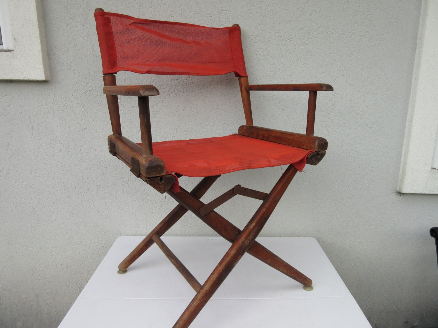 Vintage,Telescope, folding orange and brown wood Chair,Nautical,Boat Telescope Folding Furniture Company Vintage