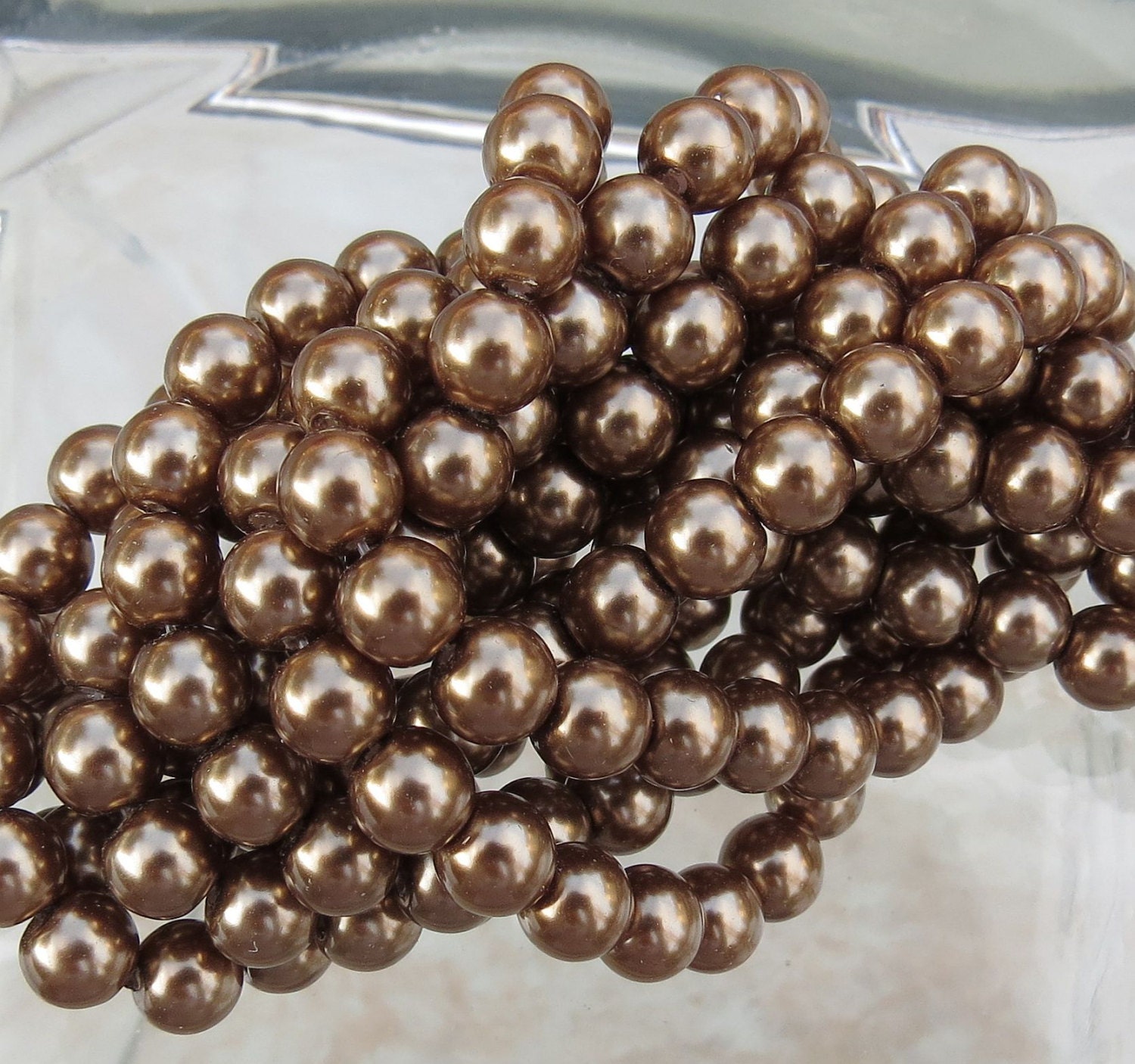 6mm Light Bronze Colored Glass Pearl Strand 16in. i128