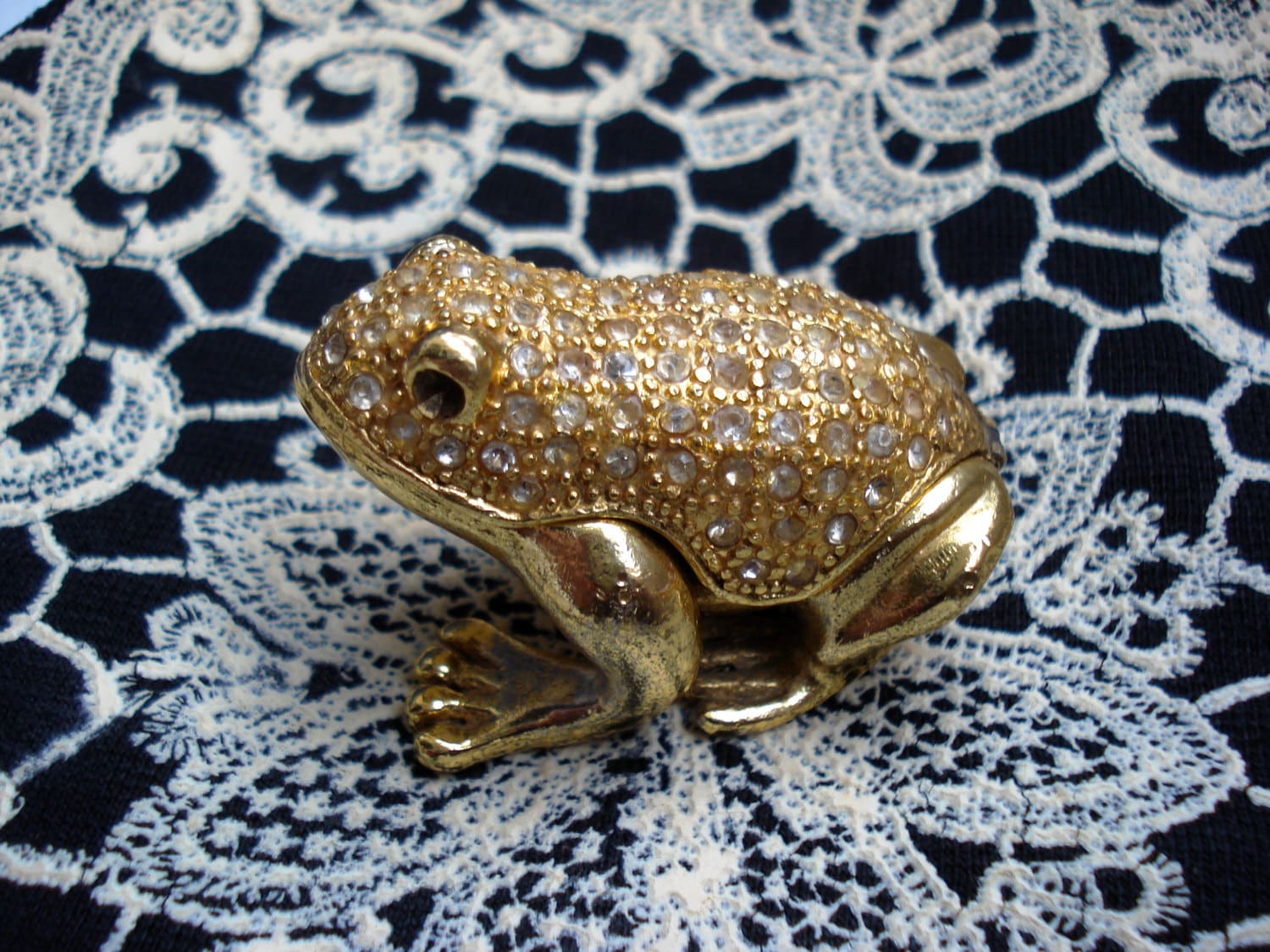 Vintage Frog Jewelry Box Solid Brass Home Office Decor