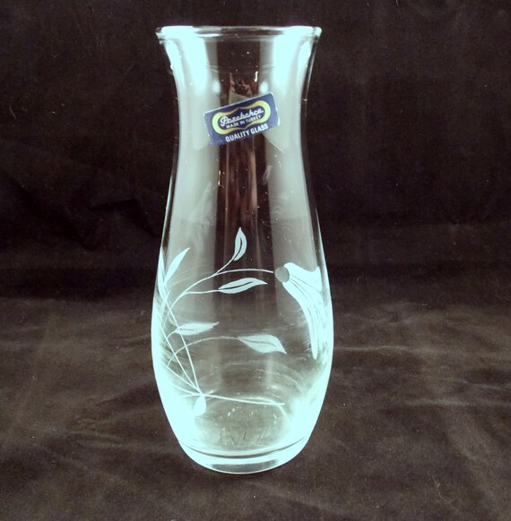 Pasabahce Glass Vase Etched Flowers Free by StoneCreekResale