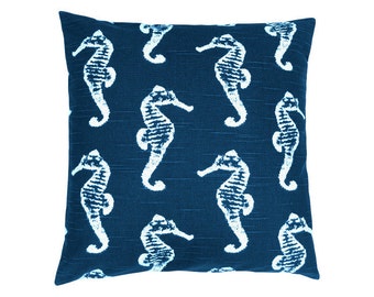Pillowcase SEAHORSE blue white 50 x 50 cm maritim