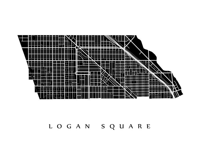 Logan Square Map Chicago Neighbourhood Art Print by CartoCreative
