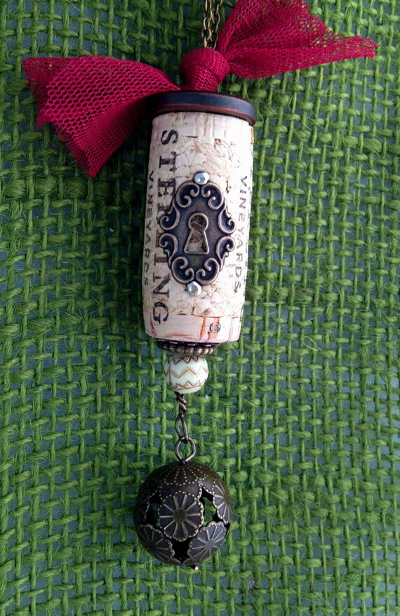 Wine Cork Ornament. Christmas Ornament Wine Charm Stocking