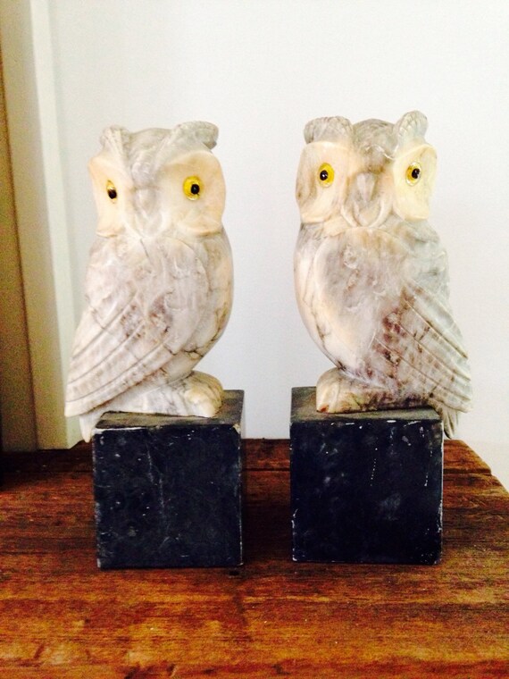 Items similar to Antique Italian Carved Marble Owl Bookends on Etsy