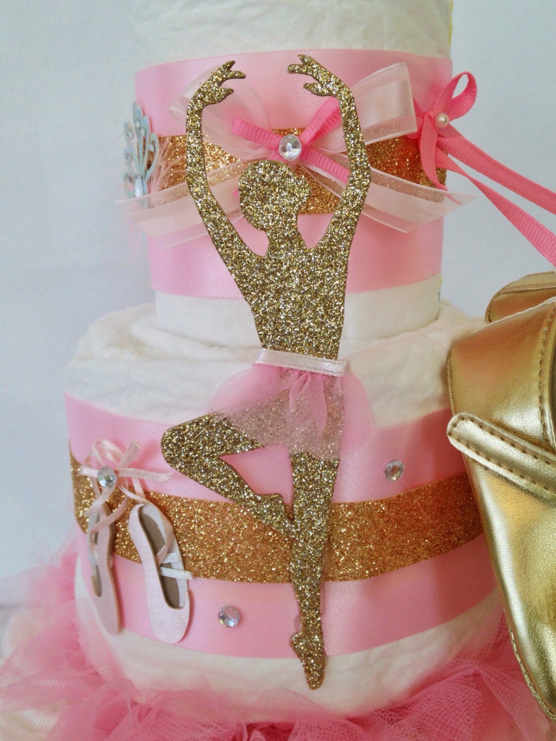Designer Ballerina Diaper Cake in Pink and Gold Ballerina
