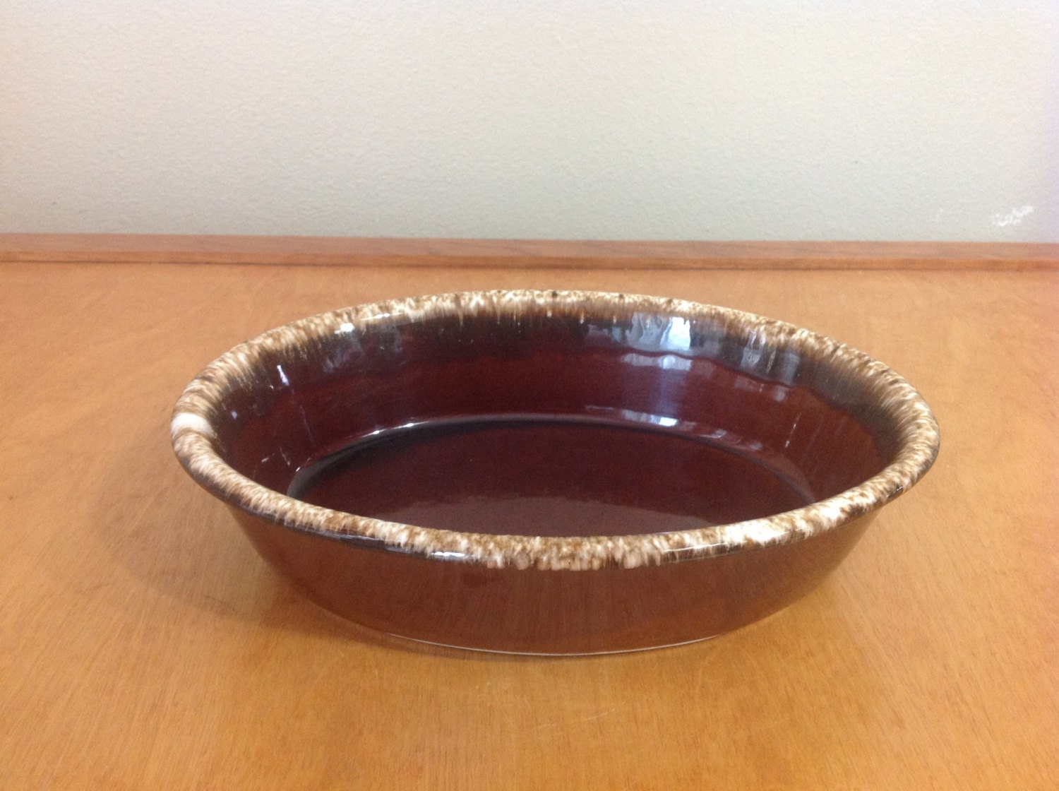 Hall Pottery Serving Bowl Brown Drip Haute Juice