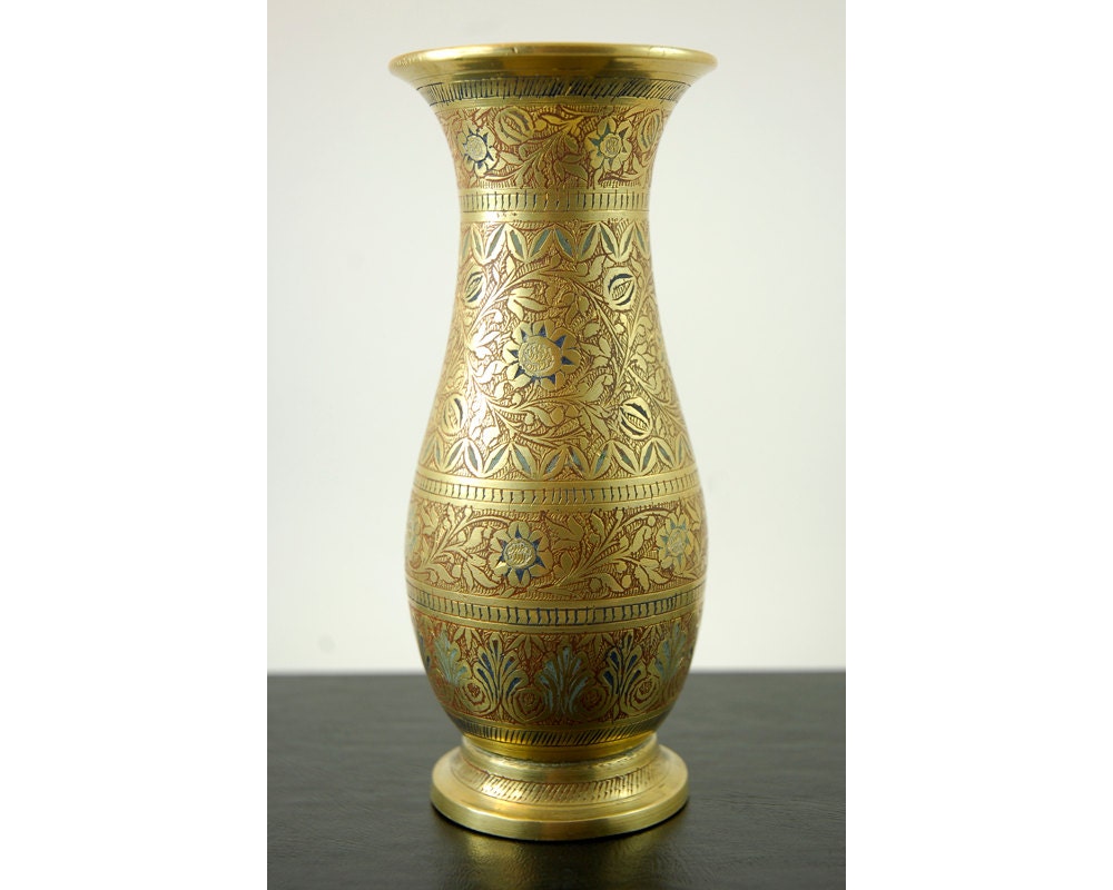 Vintage Brass Vase 6 Inch Tall Brass Vase with by TheBasementVault