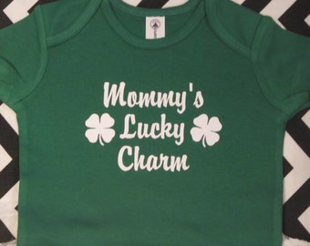 Mommy's Lucky Charm with shamrocks St. Patty's Day / St. Patrick's day baby bodysuit for the Irish infant, all sizes