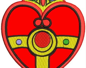 4.8" Kawaii red cosmic heart locket compact Embroidered Iron on patch retro superhero cartoon