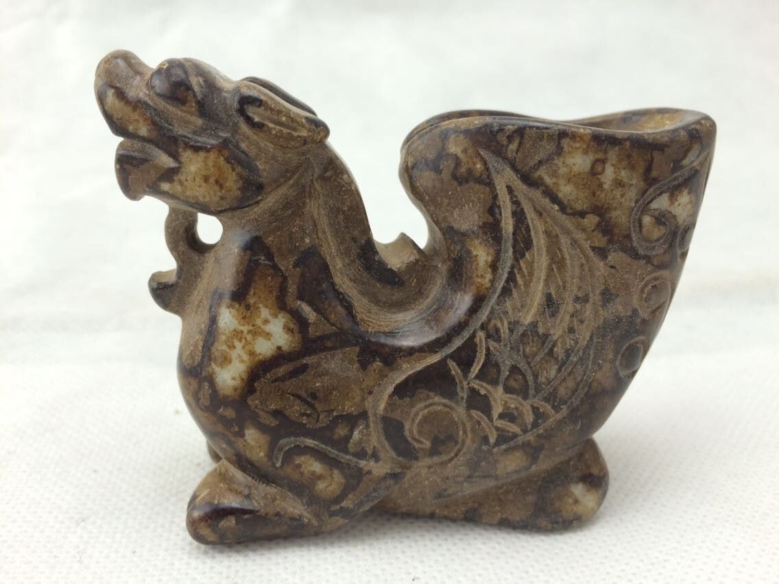 Chinese Jade Phoenix Dragon Cup Artifact Figure by tribalweb