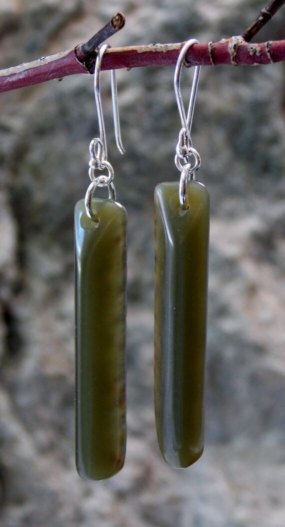 Wyoming Jade Earrings Light Olive Nephrite by WyomingJadeRocks