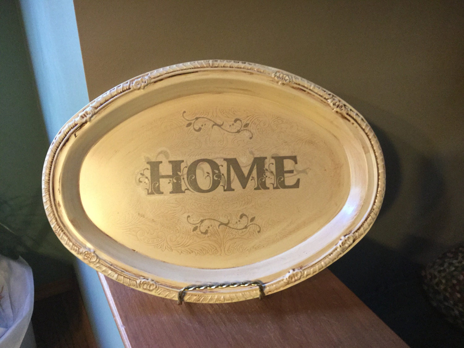 Decorative tin tray HOME antiqued style tin by jenascreations45