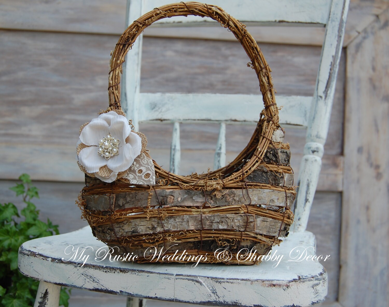 rustic chic flower girl basket shabby chic flower girl rustic chic flower girl basket shabby chic flower girl