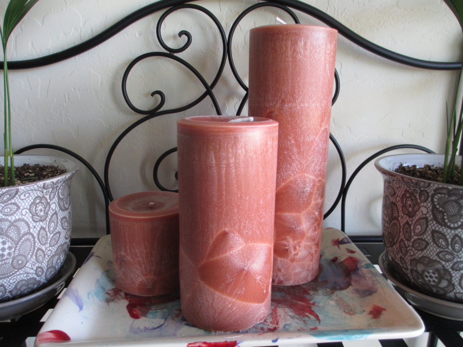 Natural Palm Wax Round Pillar Candle Set by GrannyBsCustomCrafts