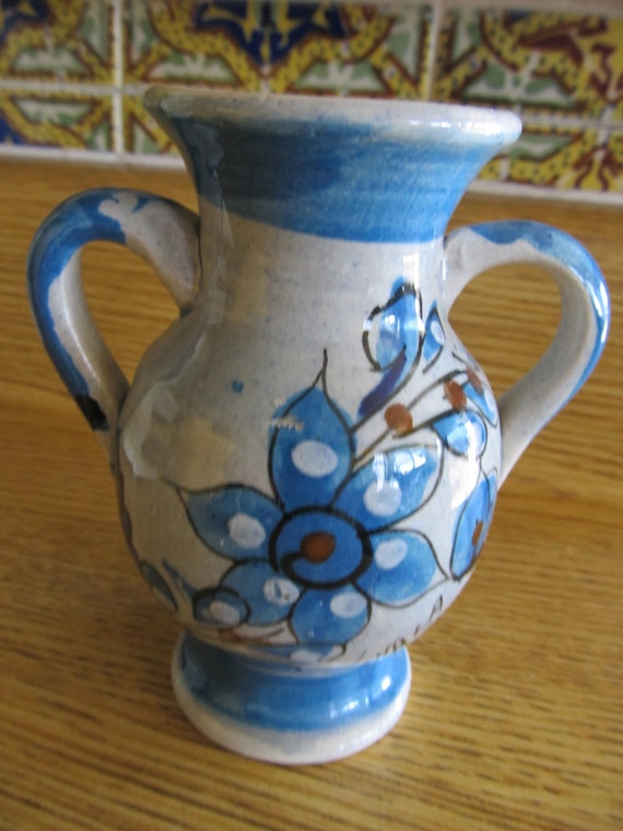 Small Blue and White TONOLA Mexican Pottery Vase by JGallegosArt