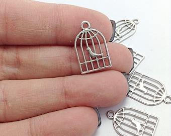 BULK 50 Bird Cage Charms, Silver Cage Charms, Bird Charms, Animal Charms, Bulk Charms (5-1121)