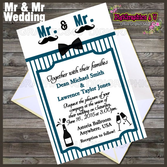 Printable Groom And Groom Wedding Invitation By DigiGraphics4u