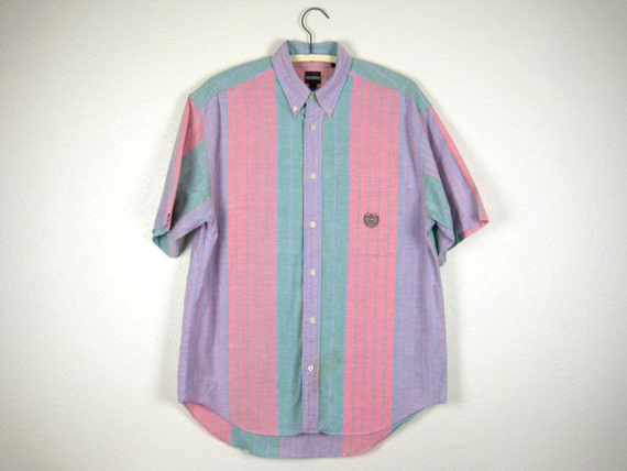 cut 80s to how shirt Mens Short 90s Down Button Sleeve Pastel Shirt Oxford Striped