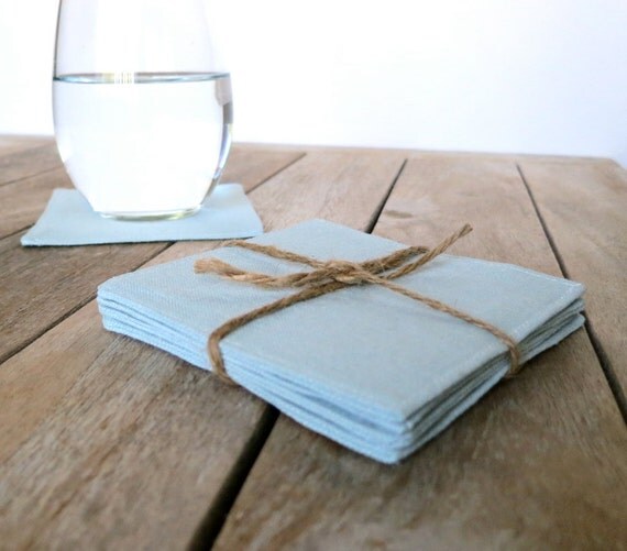 Linen Coasters Set of 4 Spa Blue Coasters by
