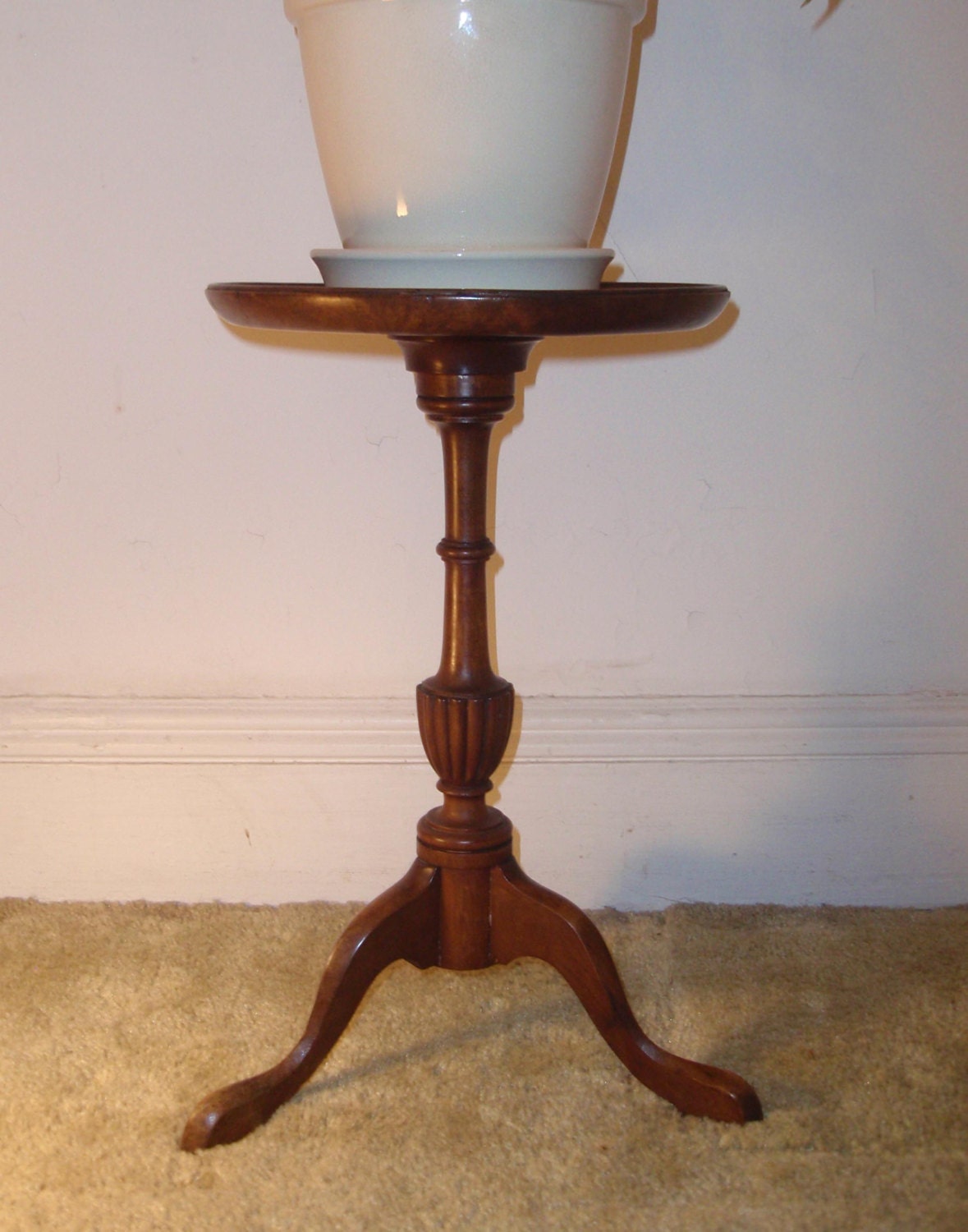 Antique Wooden Pedestal Plant Stand. Classic Wood Tripod Plant