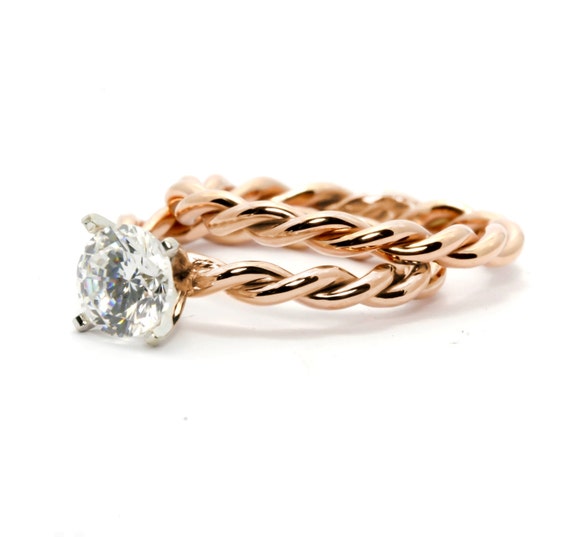 Hand Twisted Rope Engagement Ring and Wedding Band Set