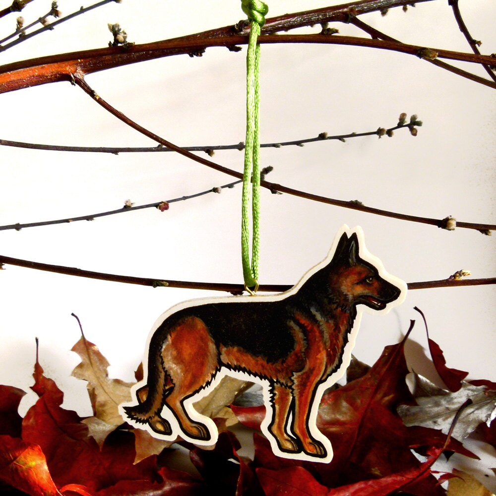 Alsatian, German Shepherd - Handmade Wooden Dog Decoration, Christmas Ornament, Dog tree decoration, Watercolour, home decor, Pet portrait