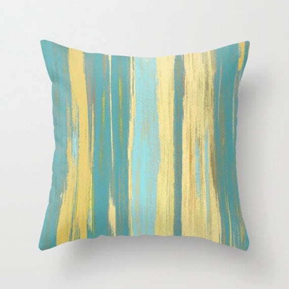 Yellow Teal Throw Pillow Cover Abstract Ombre Modern Home