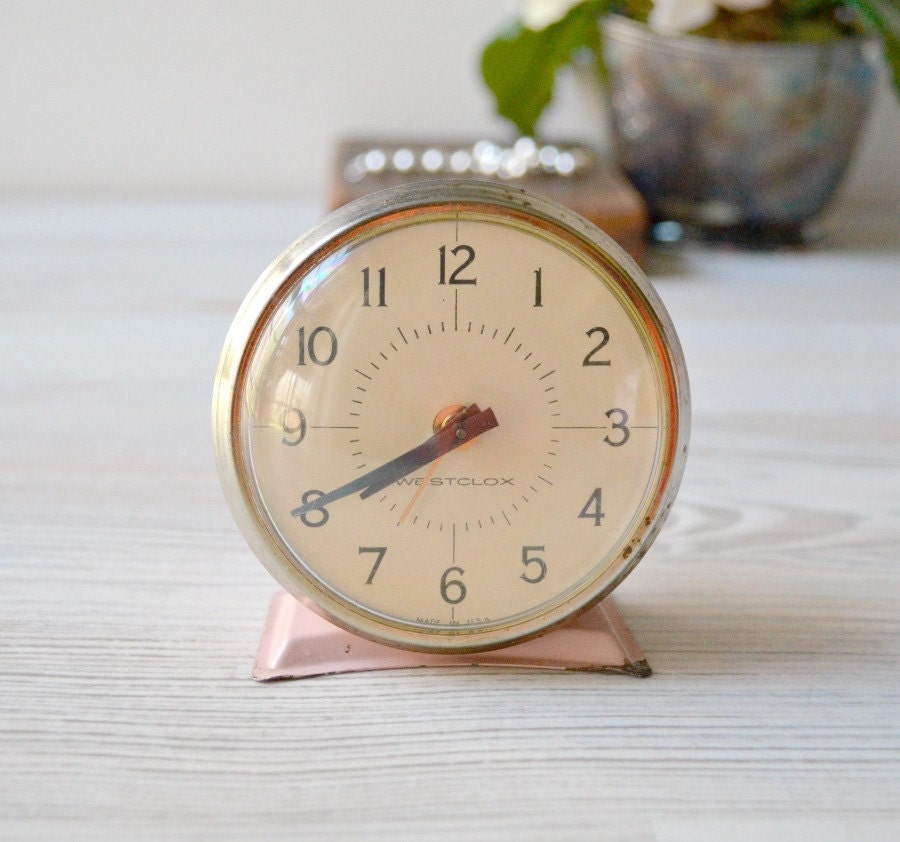 Vintage pink Westclox alarm clock working wind up Westclox