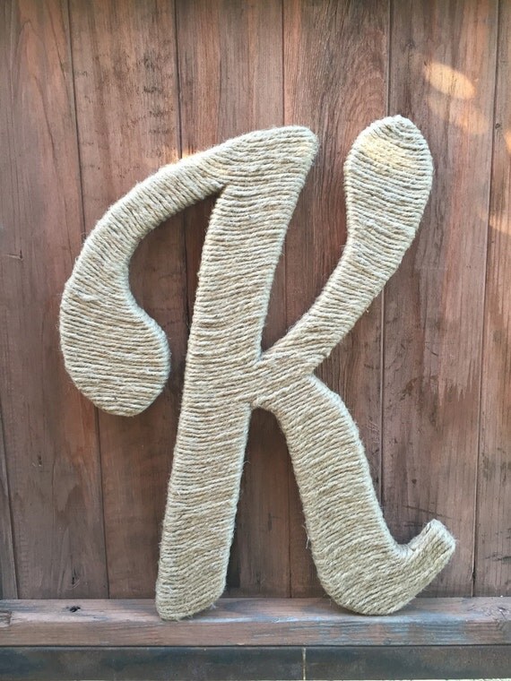 Items similar to Jute rope wrapped, large rustic wooden letter, 2' tall