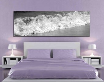 Big panoramic black and white water beach ocean artwork sand over the bed canvas print living room modern photograph caught it on canvas art