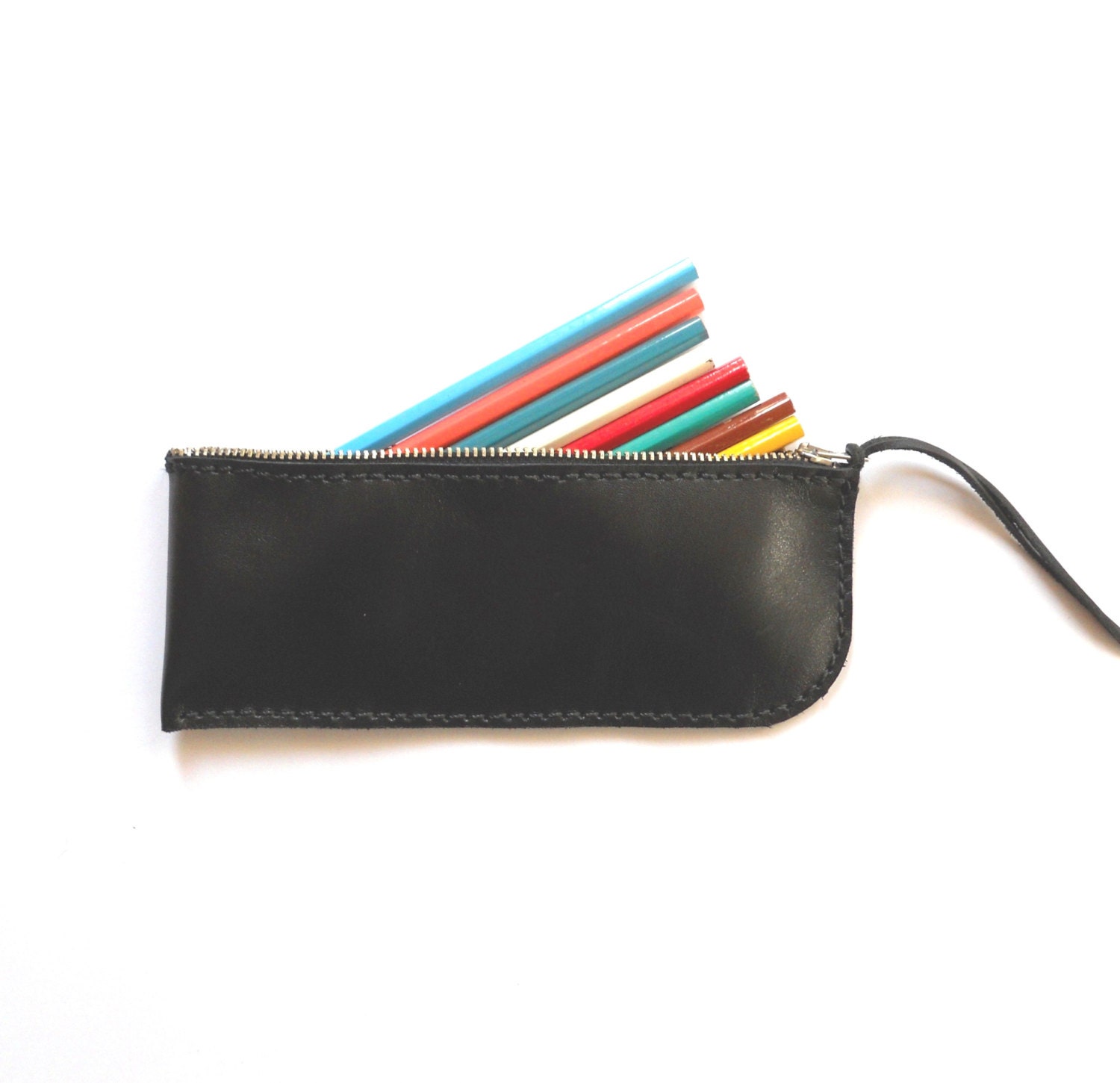 LEATHER CASE / Black leather pencil case / Zipper case