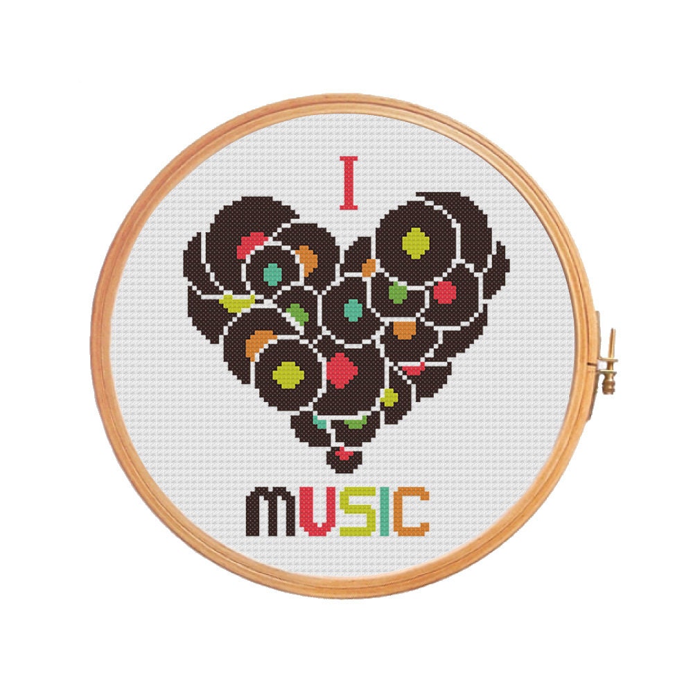 I Love Music cross stitch pattern gifts for him counted