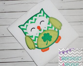Shamrock Owl Applique Design, Shamrock Owl Machine Embroidery Applique, St. Patrick's Day Applique Design 4x4 5x7 6x10 8x8