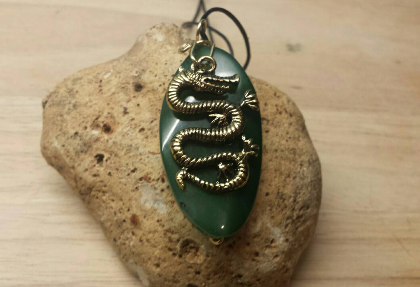 Chinese dragon necklace. Men's necklace. Mens Green Agate