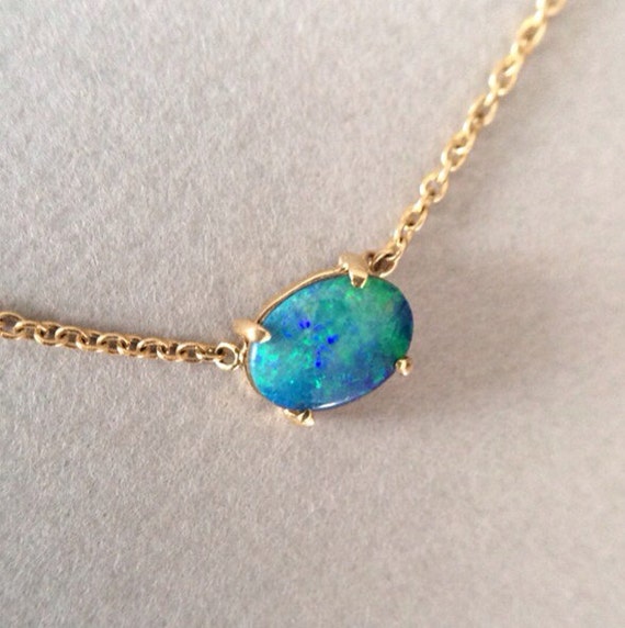 Solid 14k gold opal necklace birthstone necklace by NOSTALGII