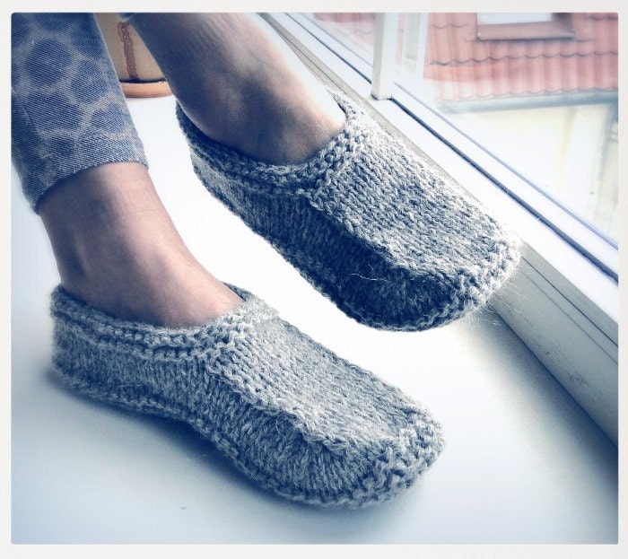 Knitted slipper socks. Wool slipper socks. Handmade knitted