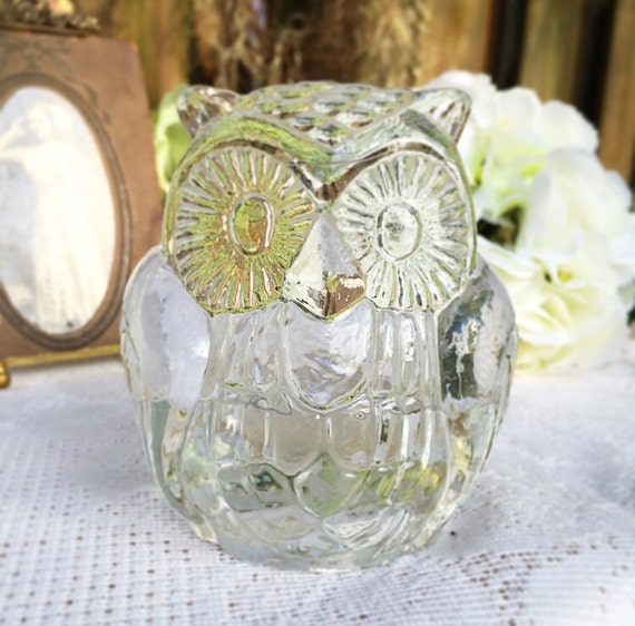 Glass Owl votive candle holder tea light by