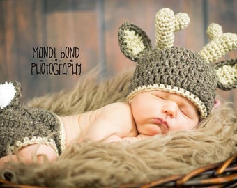 Baby Deer Hat with Diaper Cover Crochet Deer hat and Diaper Cover Baby Animal outfit