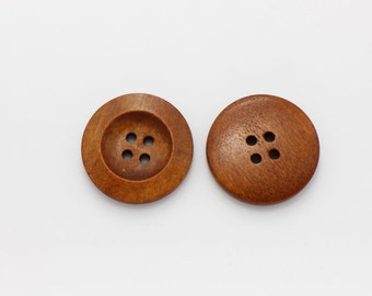 Large Wide Edge Four Holes Wood Buttons, Natural Wood Button, Brown Wooden Buttons, Four Holes Button, Wide Edge Button, Coat Button,28mm