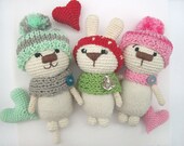set of 3 Bunny Bear Cat Tiny crocheted miniature  / soft cute crocheted toy / Amigurumi toy / Cute stuffed animal/ St.Valentine gift