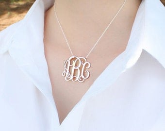 Sterling silver monogram necklace,1 inch monogram jewelry,,personalized monogrammed gifts
