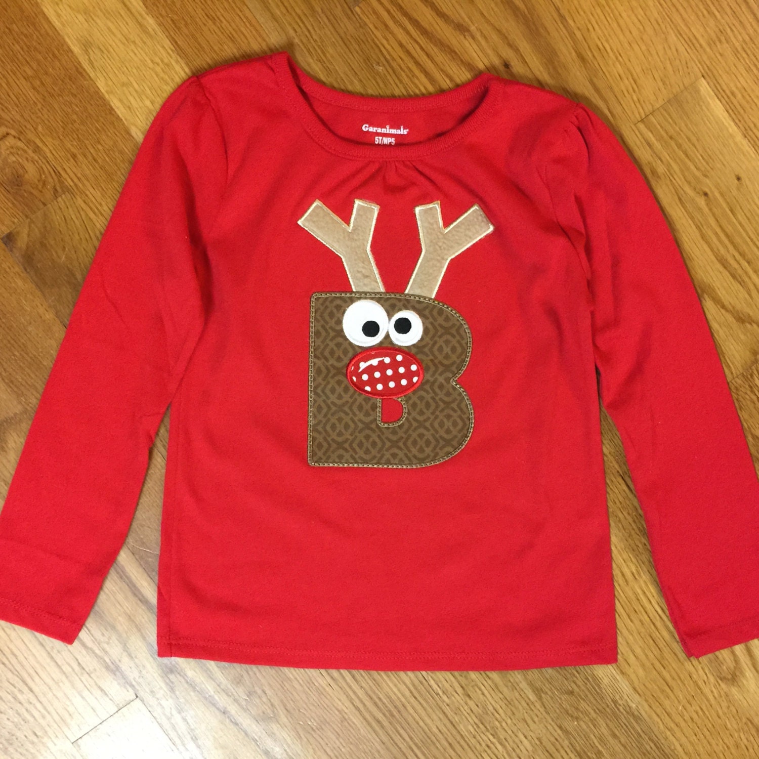 Custom Boutique Long Sleeve Tee with Cutesy Reindeer Initial Appliqué