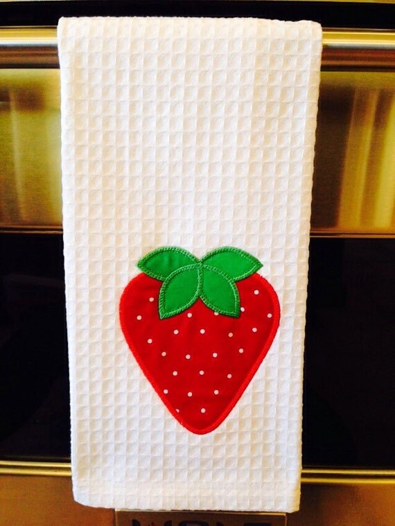 Personalized Embroidered Cotton Kitchen Towel with Strawberry